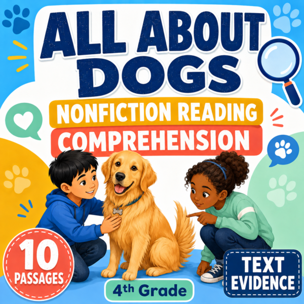 Cover3 All About Dogs Reading Comprehension Passages | 4th Grade Nonfiction