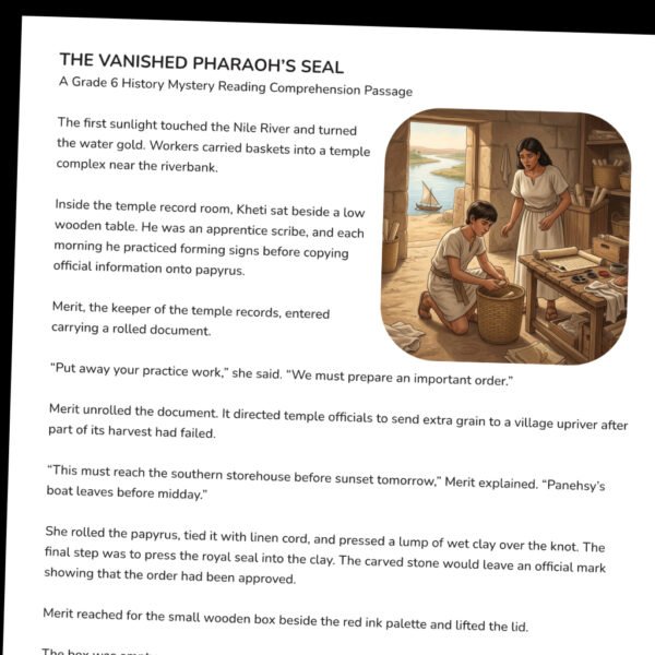 TPT603-G8-Secrets in the Windmill Ancient Egypt Historical Fiction Reading Comprehension | Grade 6 History Mystery