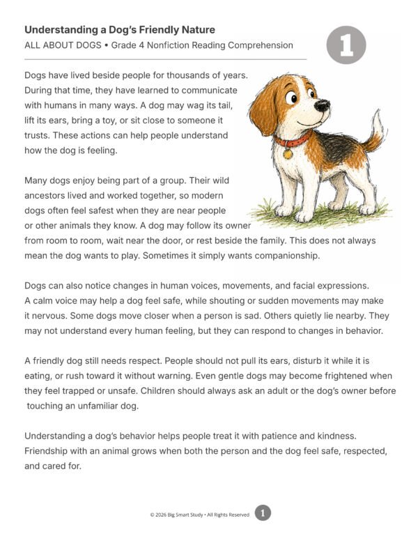 TPT661 All About Dogs Reading Comprehension Passages | 4th Grade Nonfiction