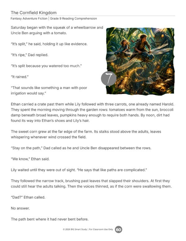 TPT661 Grade 9 Fantasy Fiction Reading Comprehension Worksheets | 12 Passages