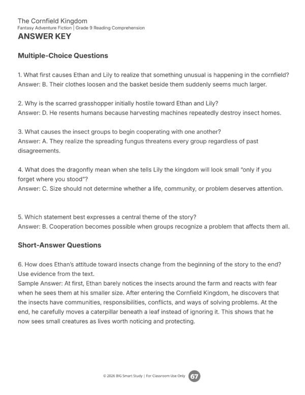 TPT661 Grade 9 Fantasy Fiction Reading Comprehension Worksheets | 12 Passages