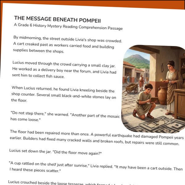TPT603-G8-Secrets in the Windmill Pompeii Reading Comprehension Mystery | Grade 6 Ancient Rome Worksheets